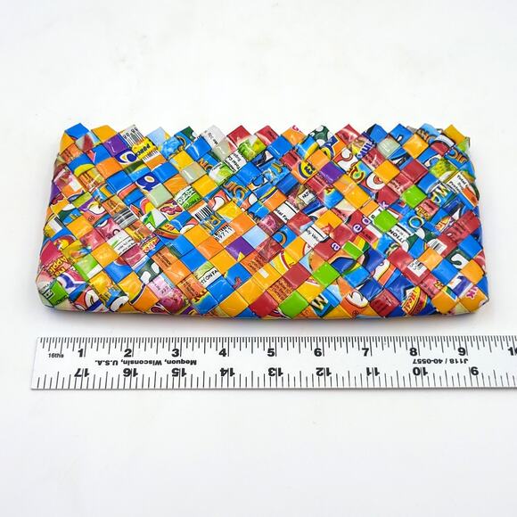 Recycled Plastic Woven Clutch Purse Wrapper Eco-Friendly Handbag 9.5" x 4.5" - Picture 2 of 5